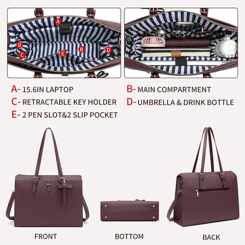 Keyli 4pc Sets Laptop Bag for Women Large Leather Laptop Briefcase with USB Charging Port Computer Shoulder tote Bags Purse - Image 5